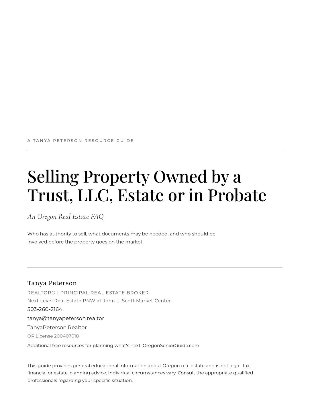 Cover of Selling Property Owned by a Trust, LLC, Estate or in Probate