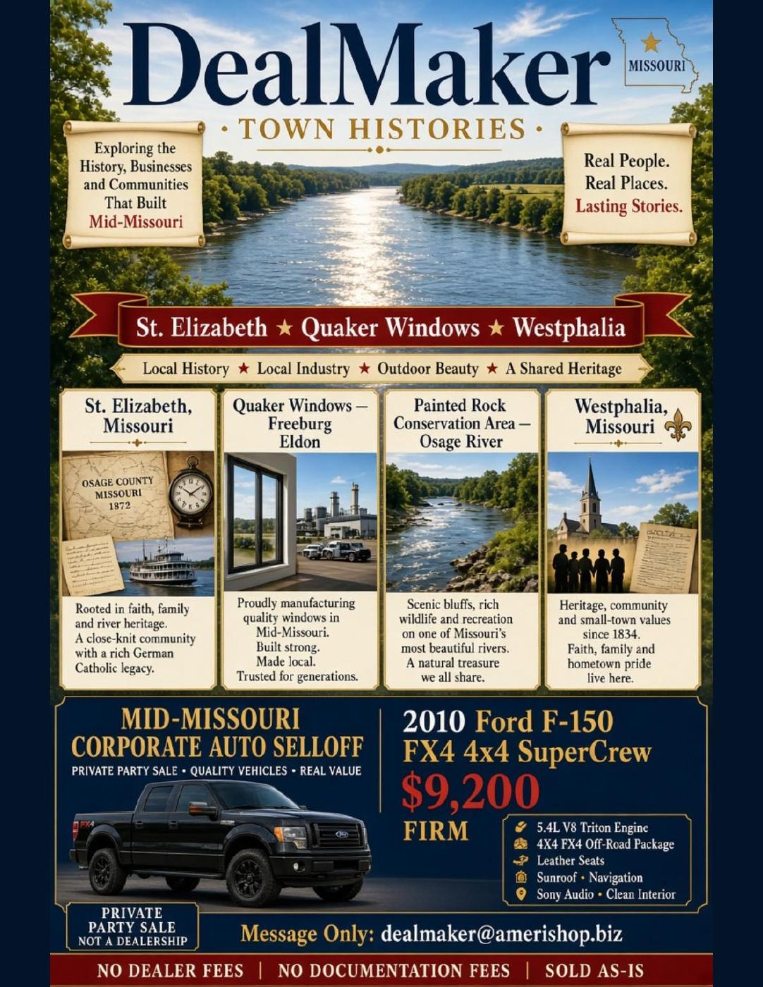 The DealMaker — Town Histories: St. Elizabeth, Westphalia, Quaker Windows & Painted Rock (Previous Edition)