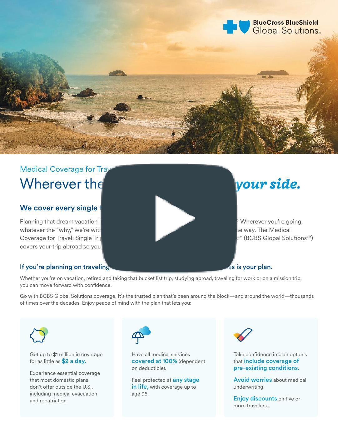 Blue Cross Blue Shield Global Solutions Single-Trip travel medical coverage brochure cover