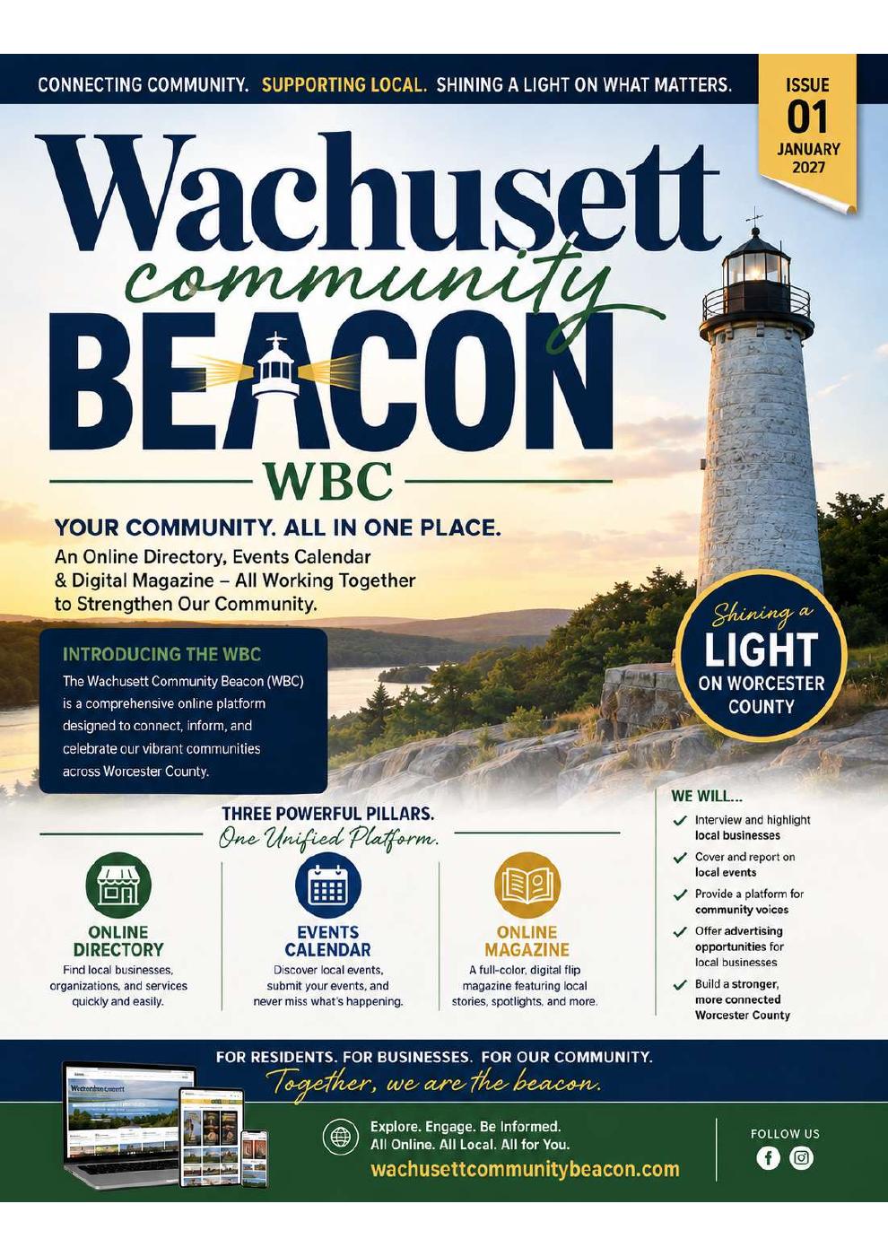 Cover of the current issue of the Wachusett Community Beacon magazine